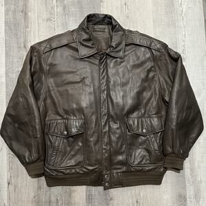 Roundtree And Yorke Brown Leather A2 Flight Jacket Mens XL Bomber Jacket